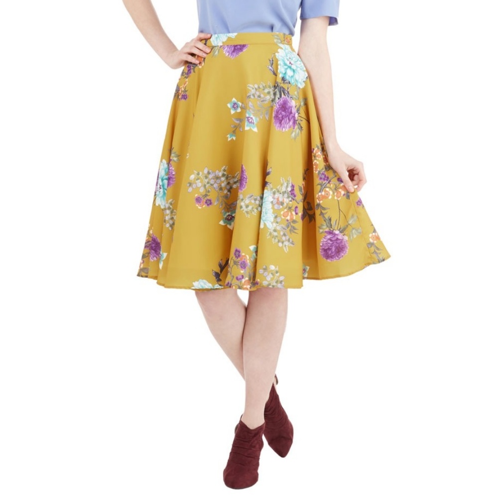 Modcloth Ikebana for All Skirt in Floral Yellow S